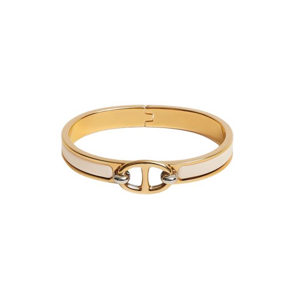 (W) 에르메스 미니 클릭 샹달 브레이슬릿 골드 하드웨어 & 크렘 (W) Hermes Mini Clic Chaine D'Ancre Bracelet Gold & Creme